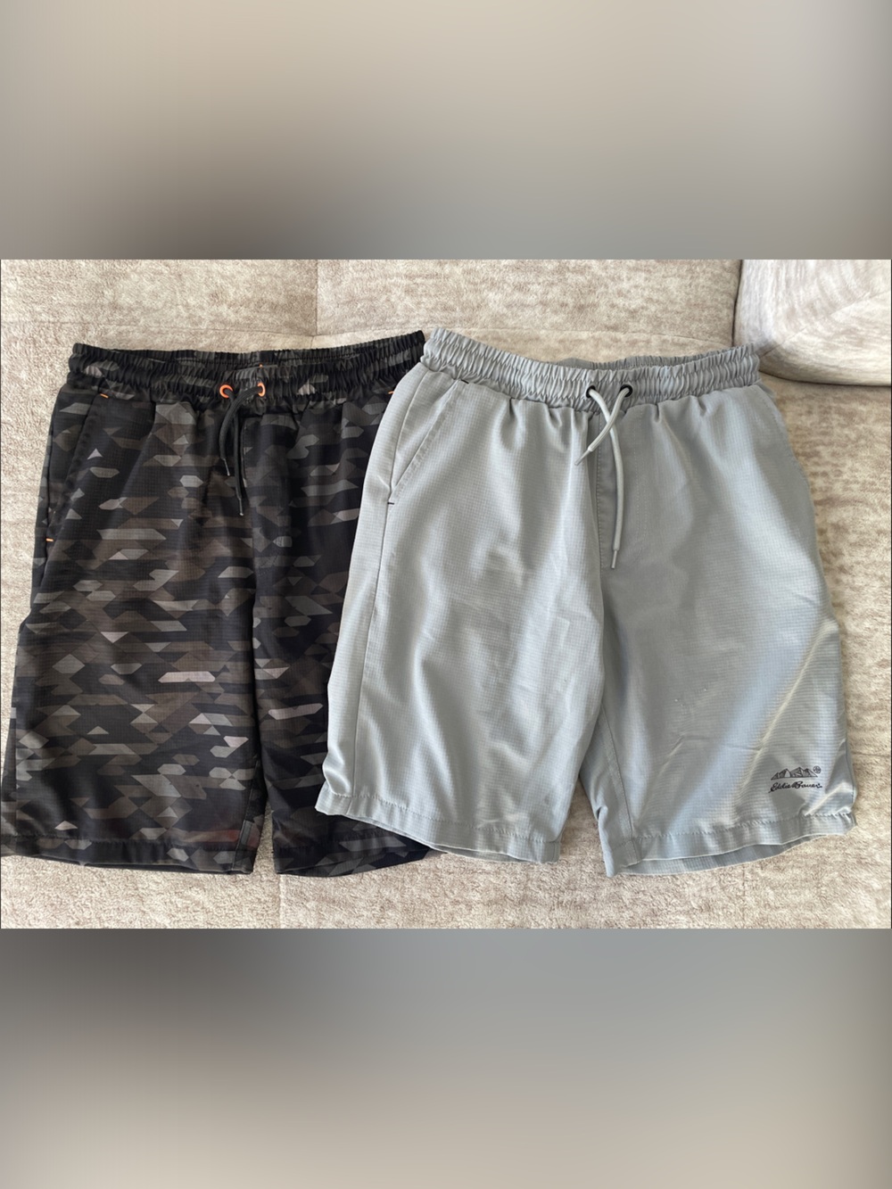 Eddie Bauer Boys Black & Gray Geometric Athletic Shorts with Orange Accents